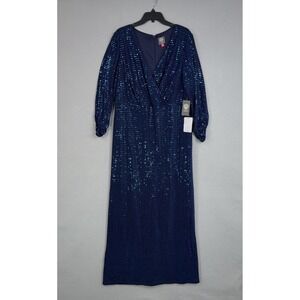 Vince Camuto Dress Womens 16W Blue Sequin Maxi Gown Dressy Formal Evening Glam